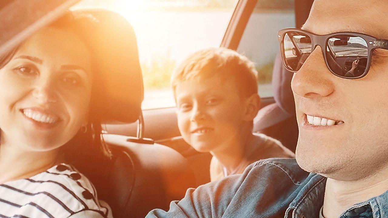 Family lookin gout of car window