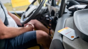 Truck driver in the cabin.