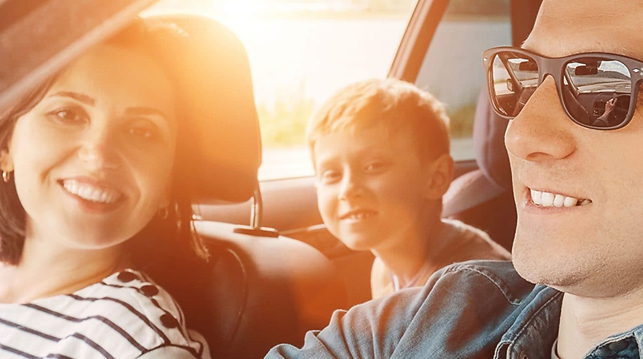 Family lookin gout of car window